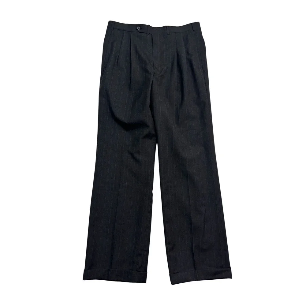 vtg 90s USA Made 40R 34x32 Charcoal Pinstripe 2pc Pant Suit Pleated High Waisted